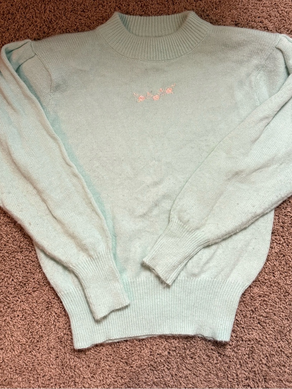 Vintage Rafferty Mint Green Floral Embroidered Knit Sweater